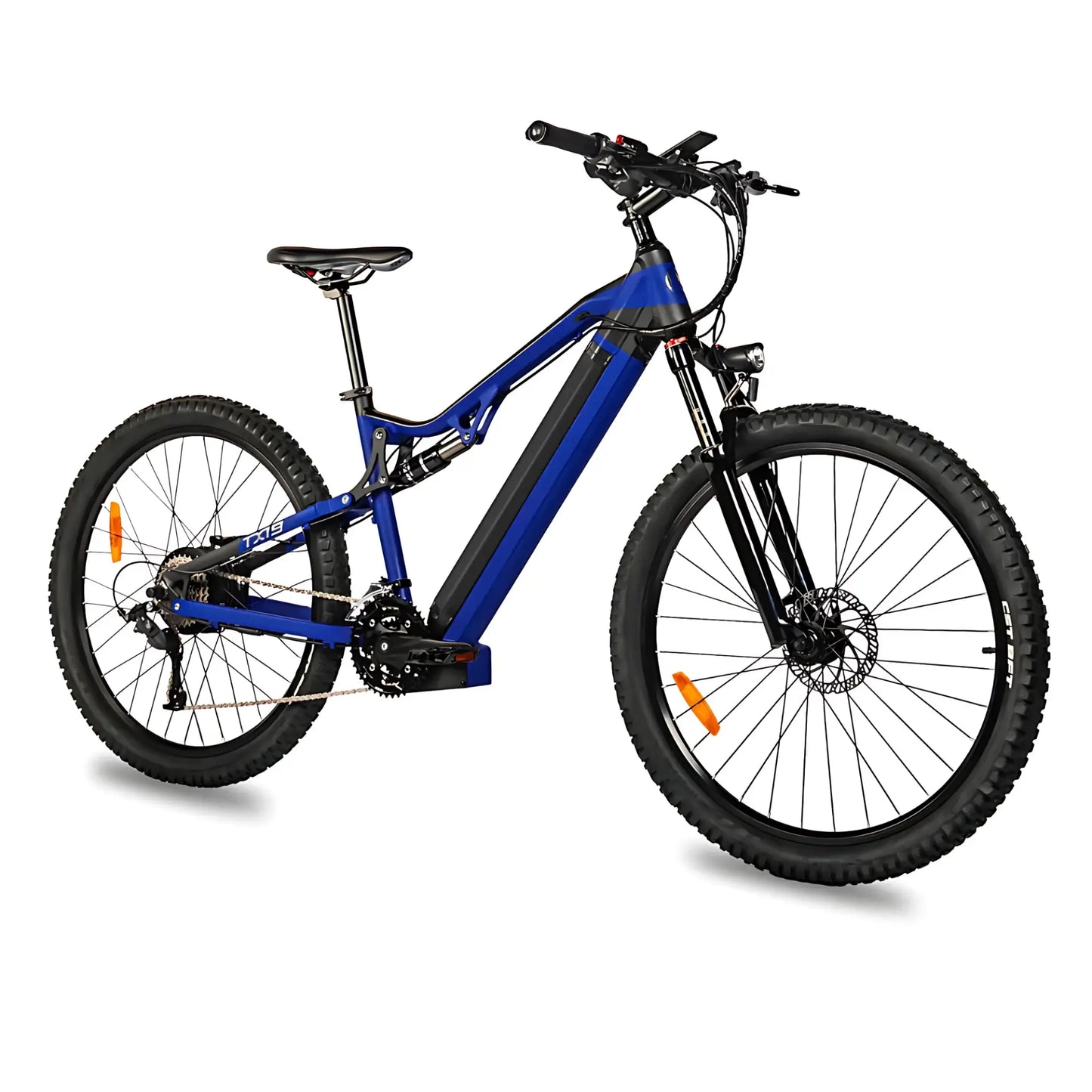 Blue Montis electric bicycle on a white background