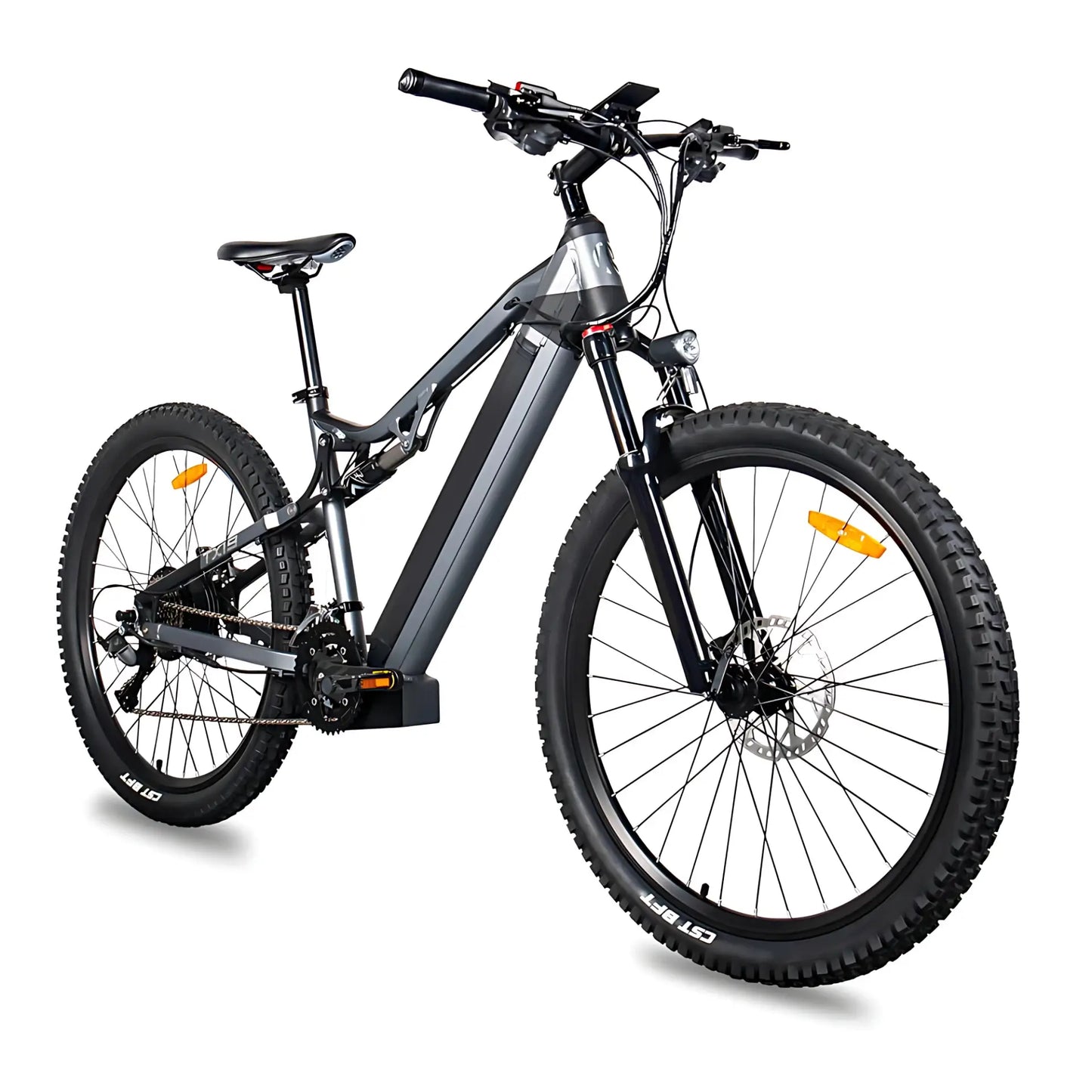 Gray Montis electric bicycle on a white background